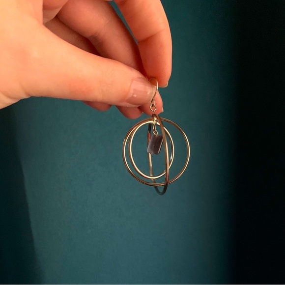 Two-Pair Earring Set - 1 Studs, 1 Dangling Triple Hoops w/Accent Stone - Picture 8 of 10